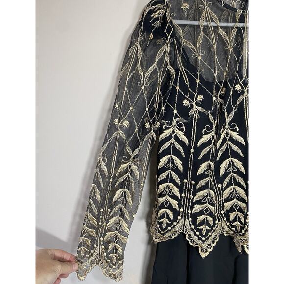 Cachet by Bari Protas Vintage Dress Women's Size 6 Embroidery Asymmetrical Sheer - Picture 3 of 11